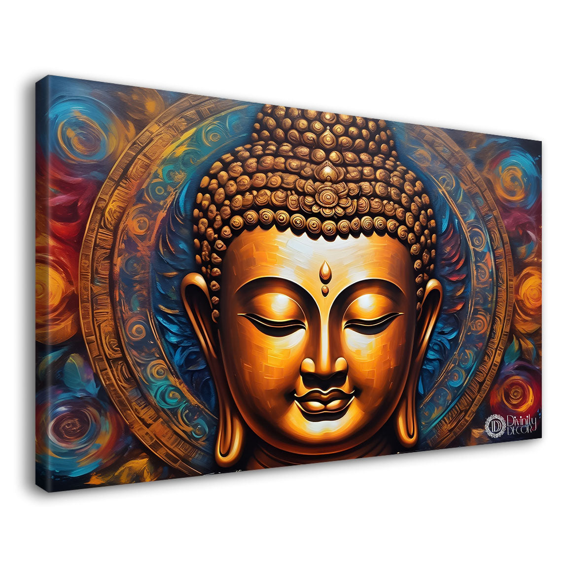 Golden buddha with colorful background textured painting Canvas Wall Painting - Buddha-340