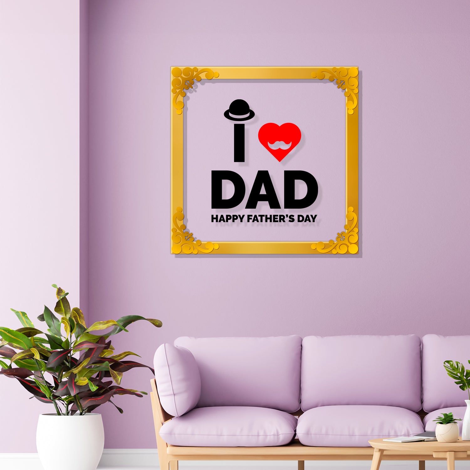 I love dad Golden Plaque for Gifting, Wall Décor Clear UV print with Golden Border-340