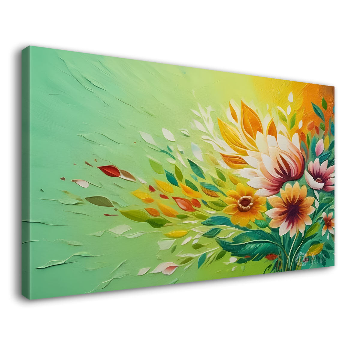 Yellow flowers in green background canvas painting- Flower-340