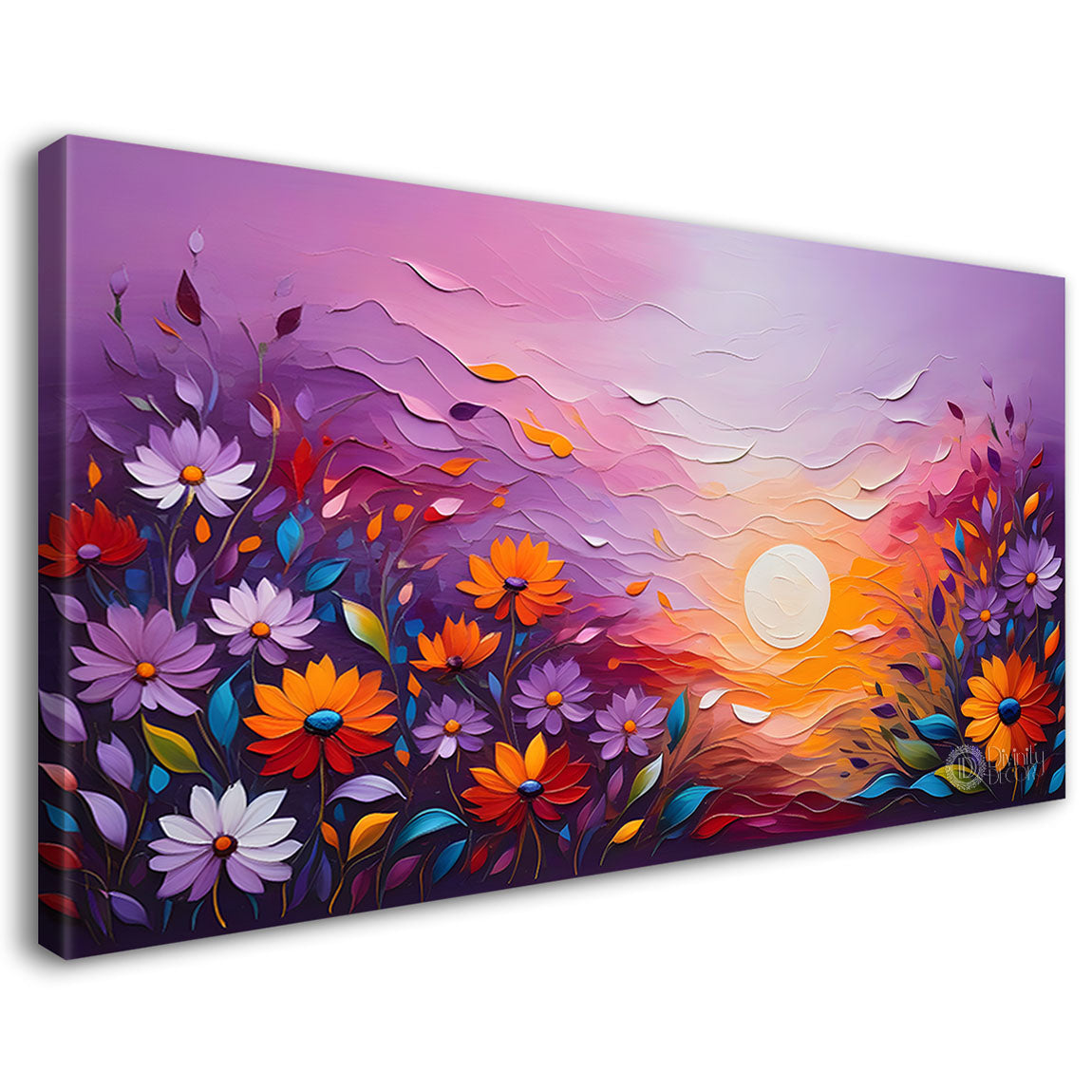 Sunset with flowers painting Canvas Painting - Nature Art -340