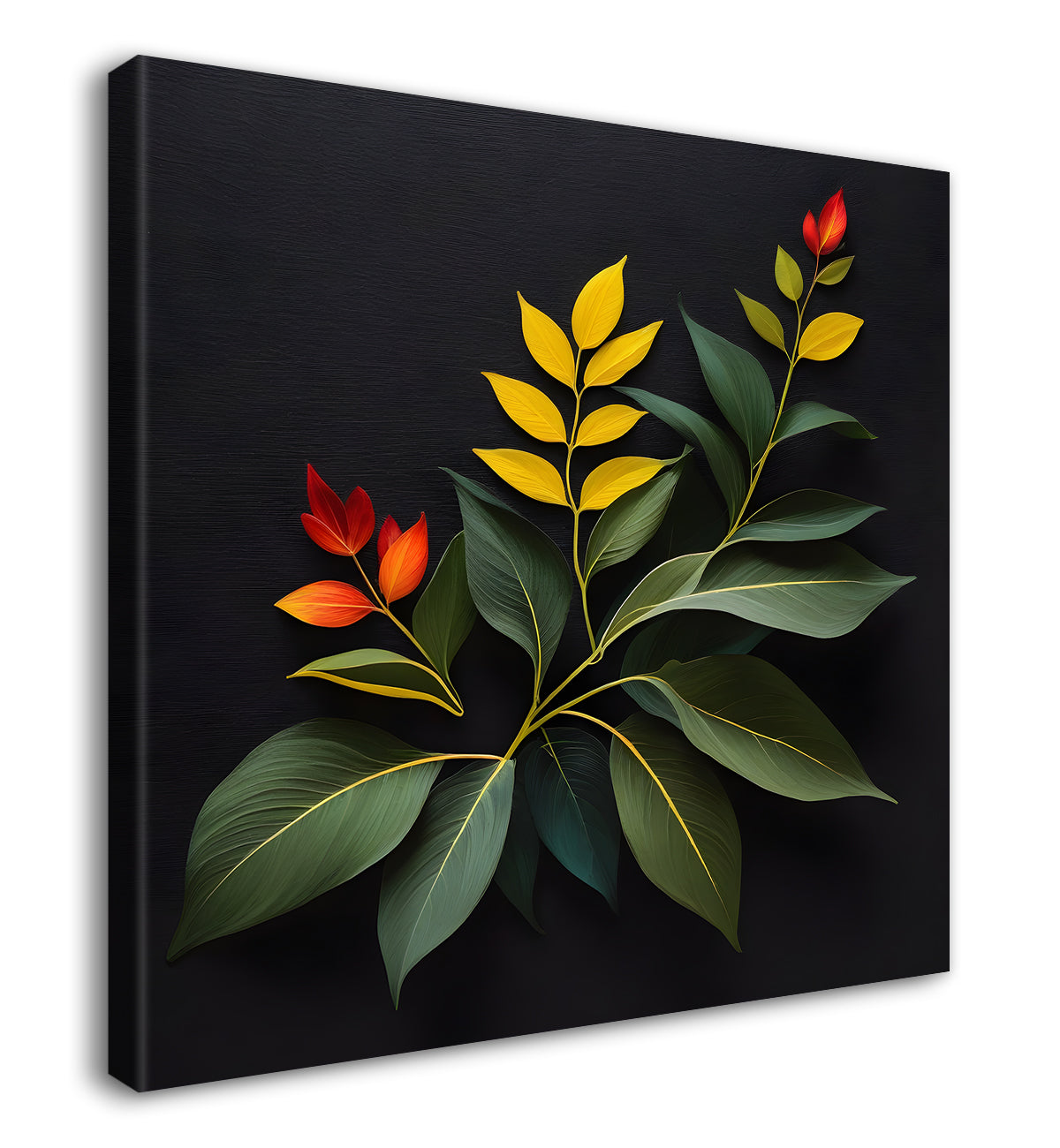 Yellow leaves in black background painting Flower-S-340
