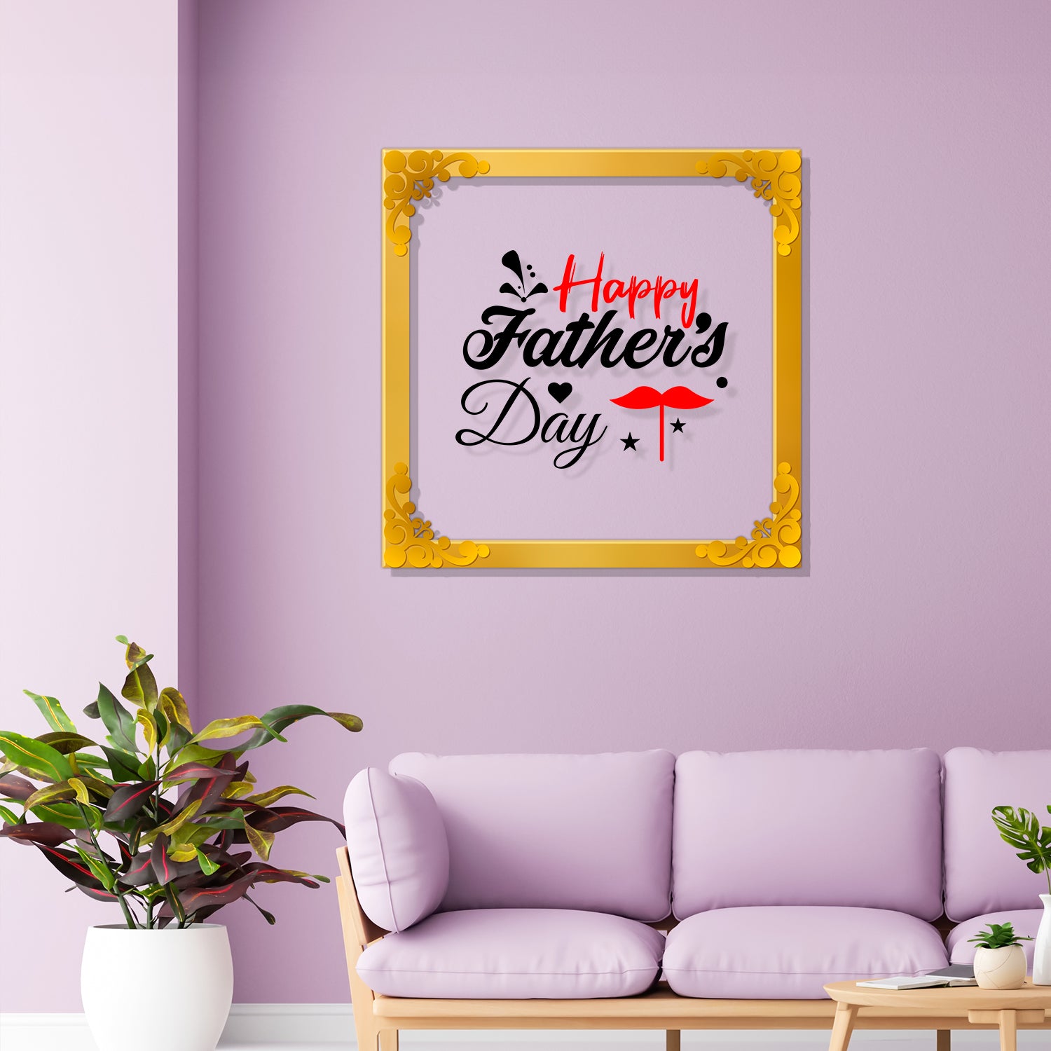 Happy father's day Golden Plaque for Gifting, Wall Décor Clear UV print with Golden Border-341