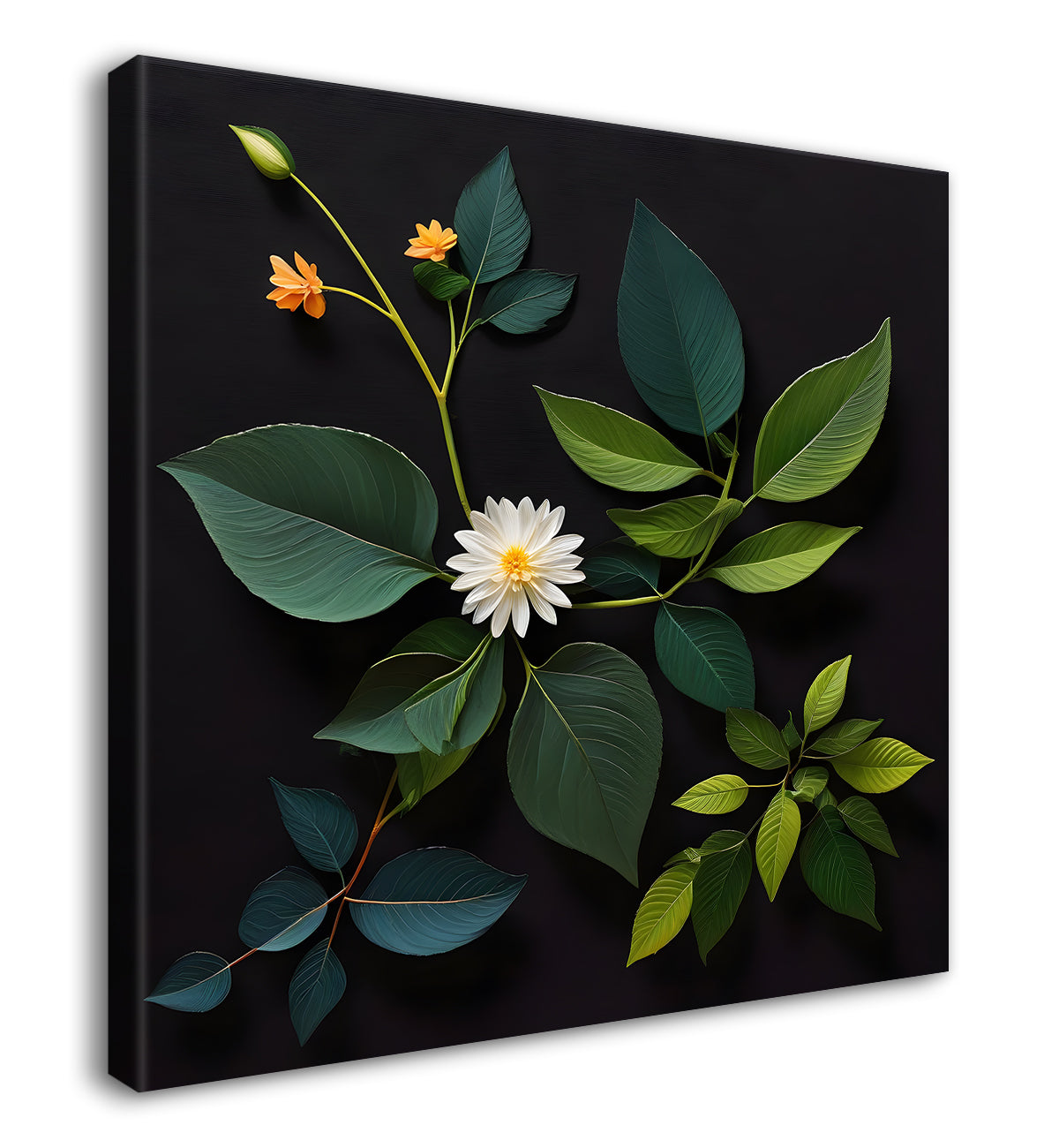 White flowers in black background painting Flower-S-341