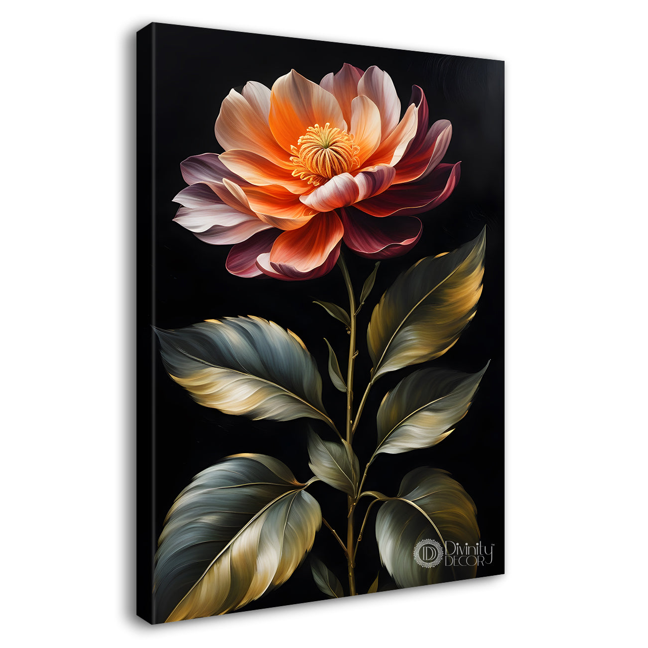 Pink flowers in dark textured painting- Flower-V-341