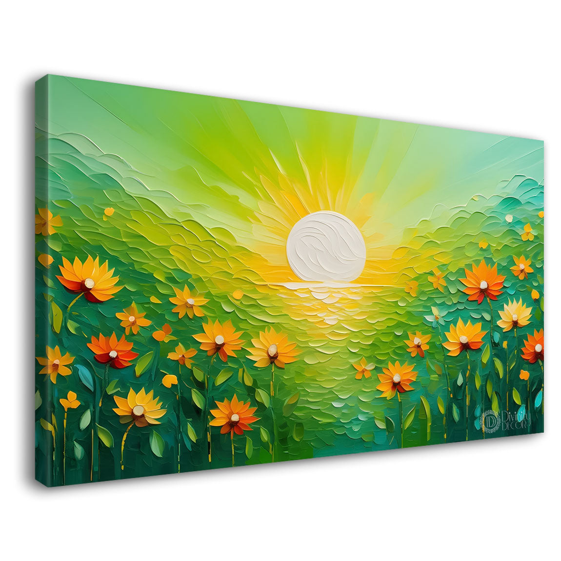 Yellow flowers in green background canvas painting- Flower-341