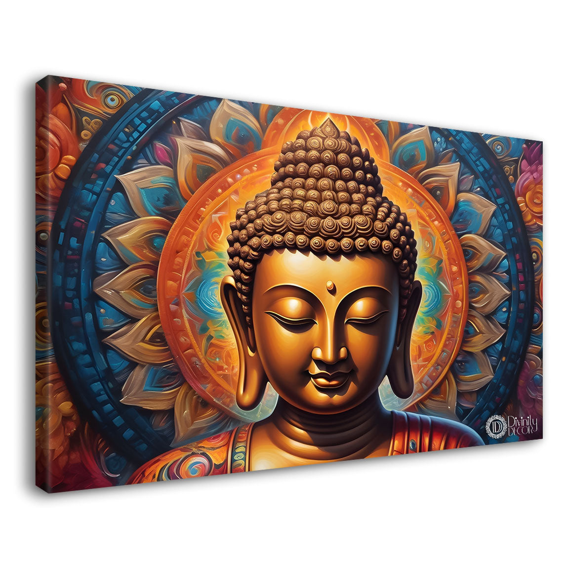 Golden buddha with colorful chakra background textured painting Canvas Wall Painting - Buddha-342