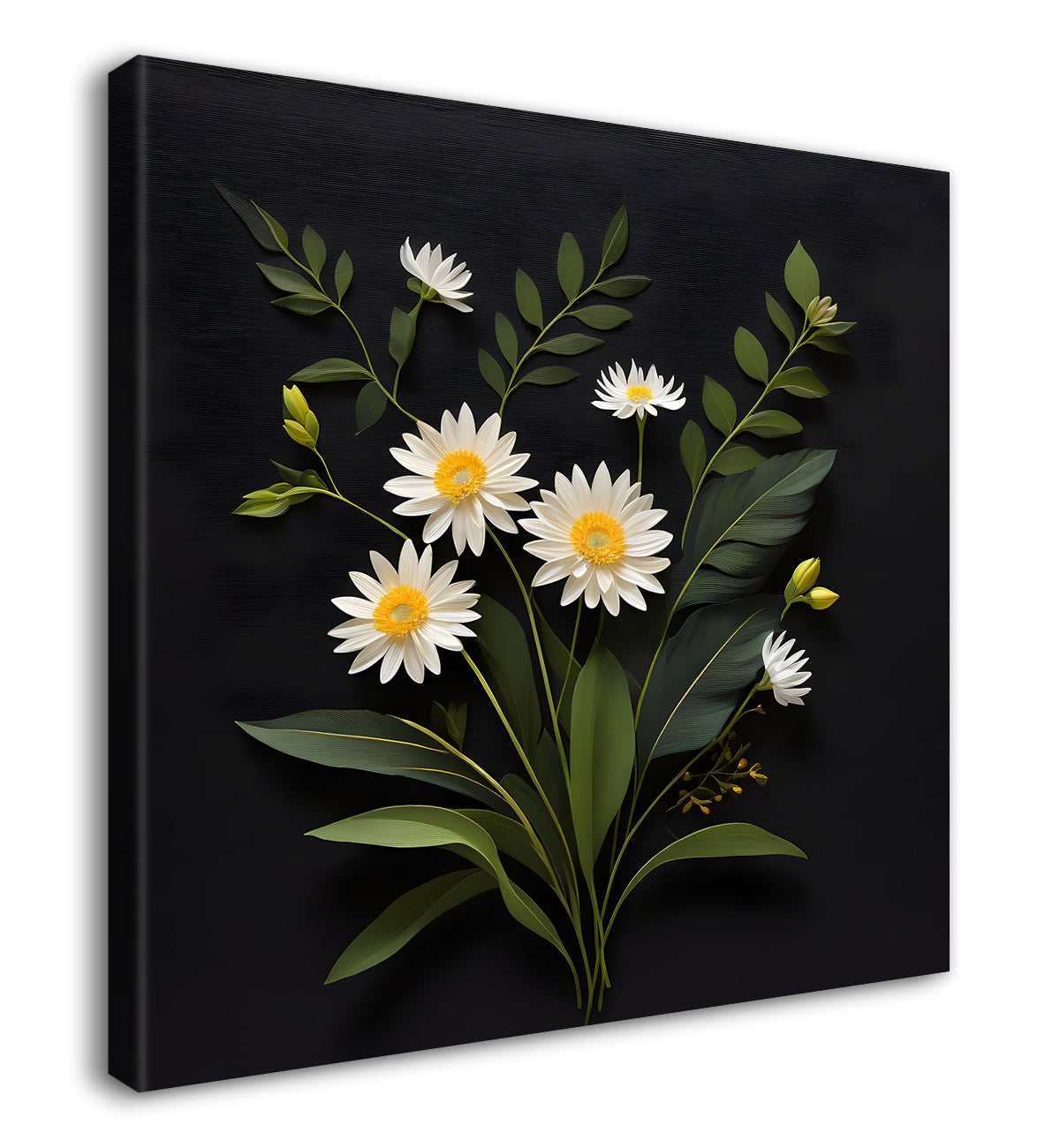 White flowers in black background painting Flower-S-342