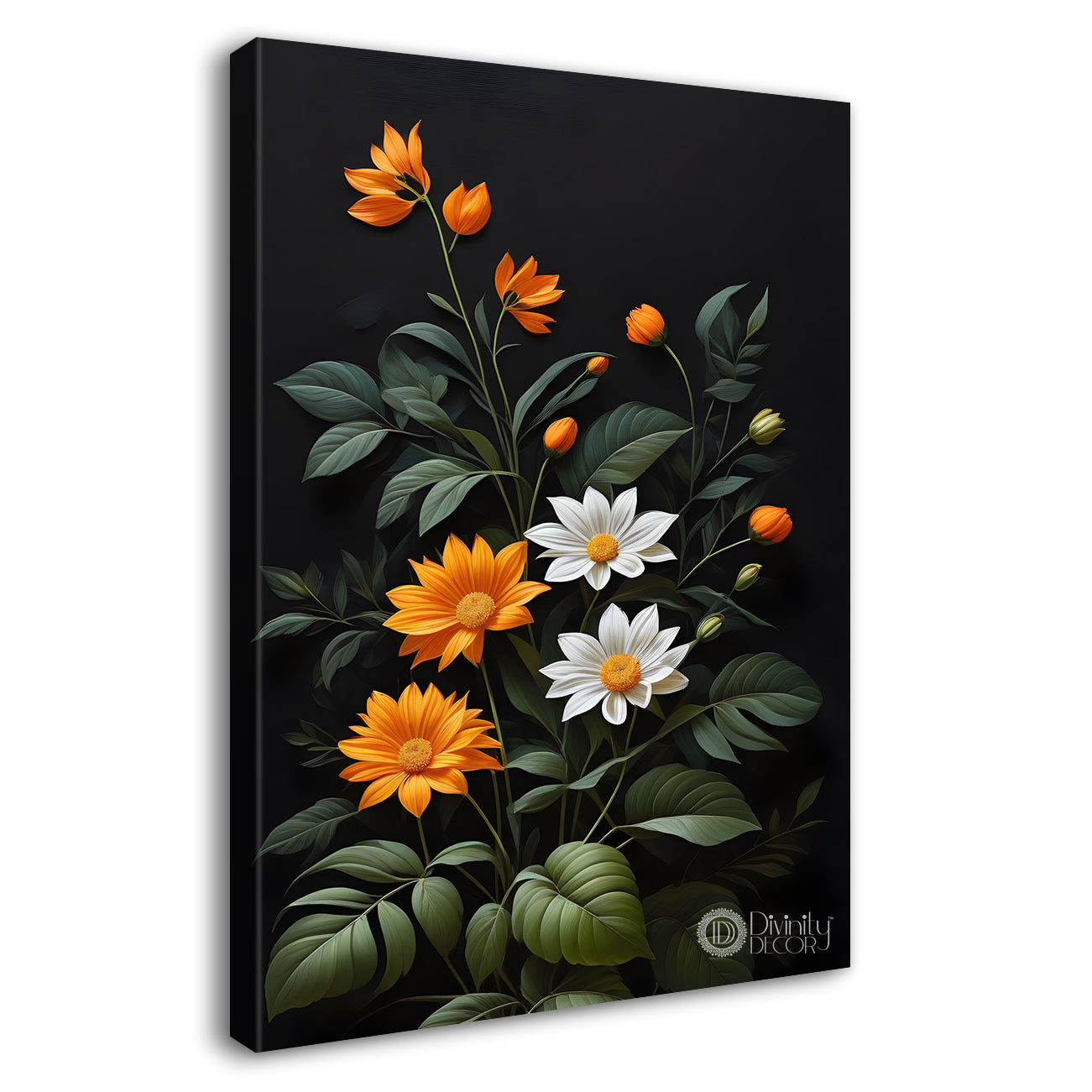 Colourful flowers in dark textured painting - Flower-V-342