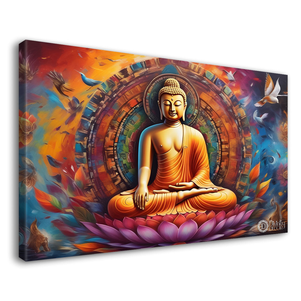 Golden buddha with colorful chakra background textured painting Canvas Wall Painting - Buddha-343
