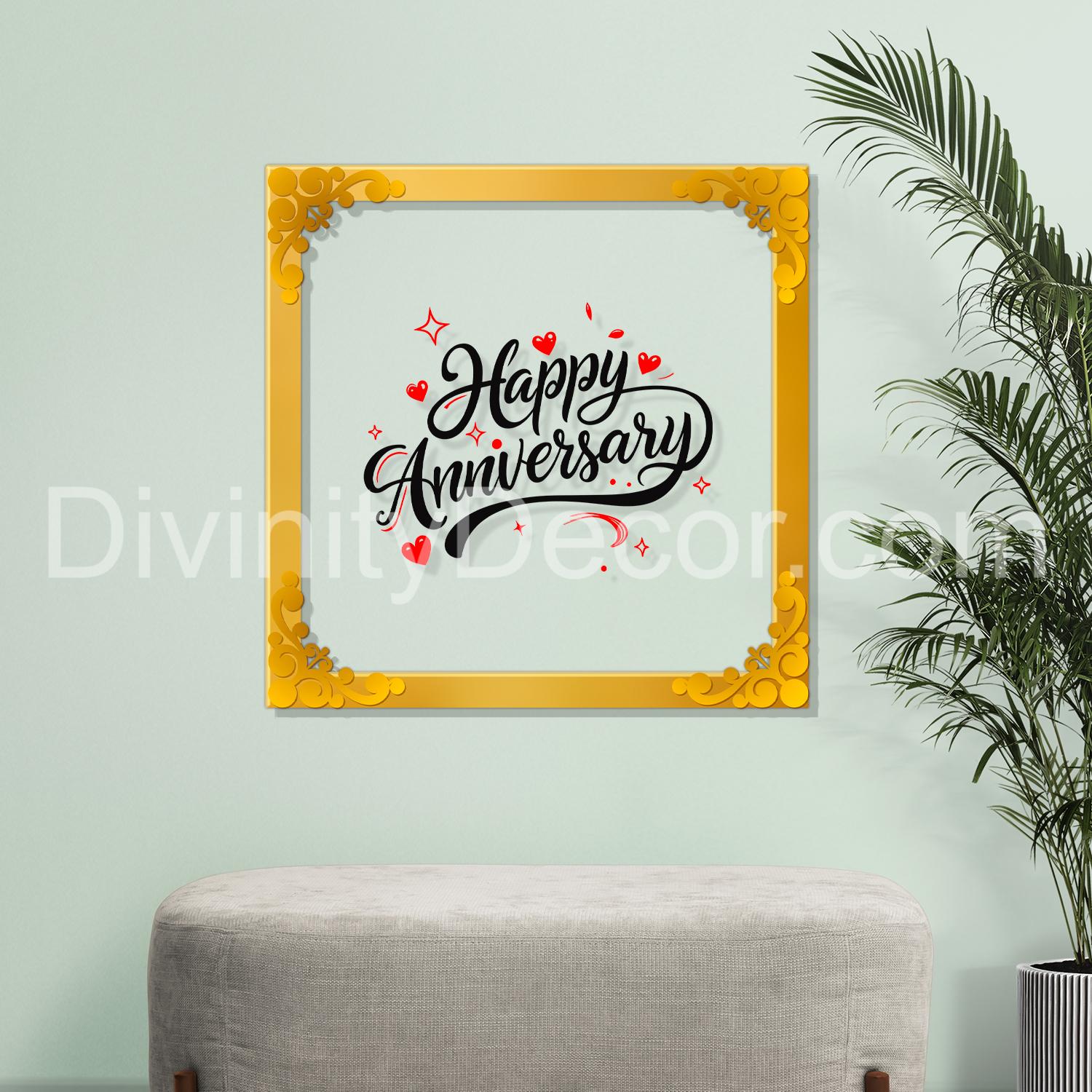 Happy anniversary Golden Plaque for Gifting, Wall Décor Clear UV print with Golden Border-343