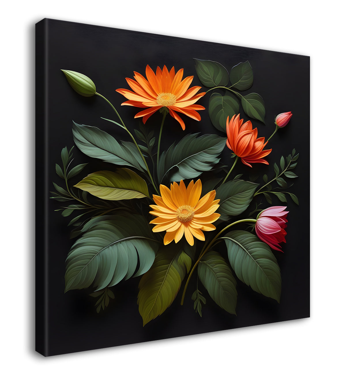 Colourful flowers in black background painting Flower-S-343