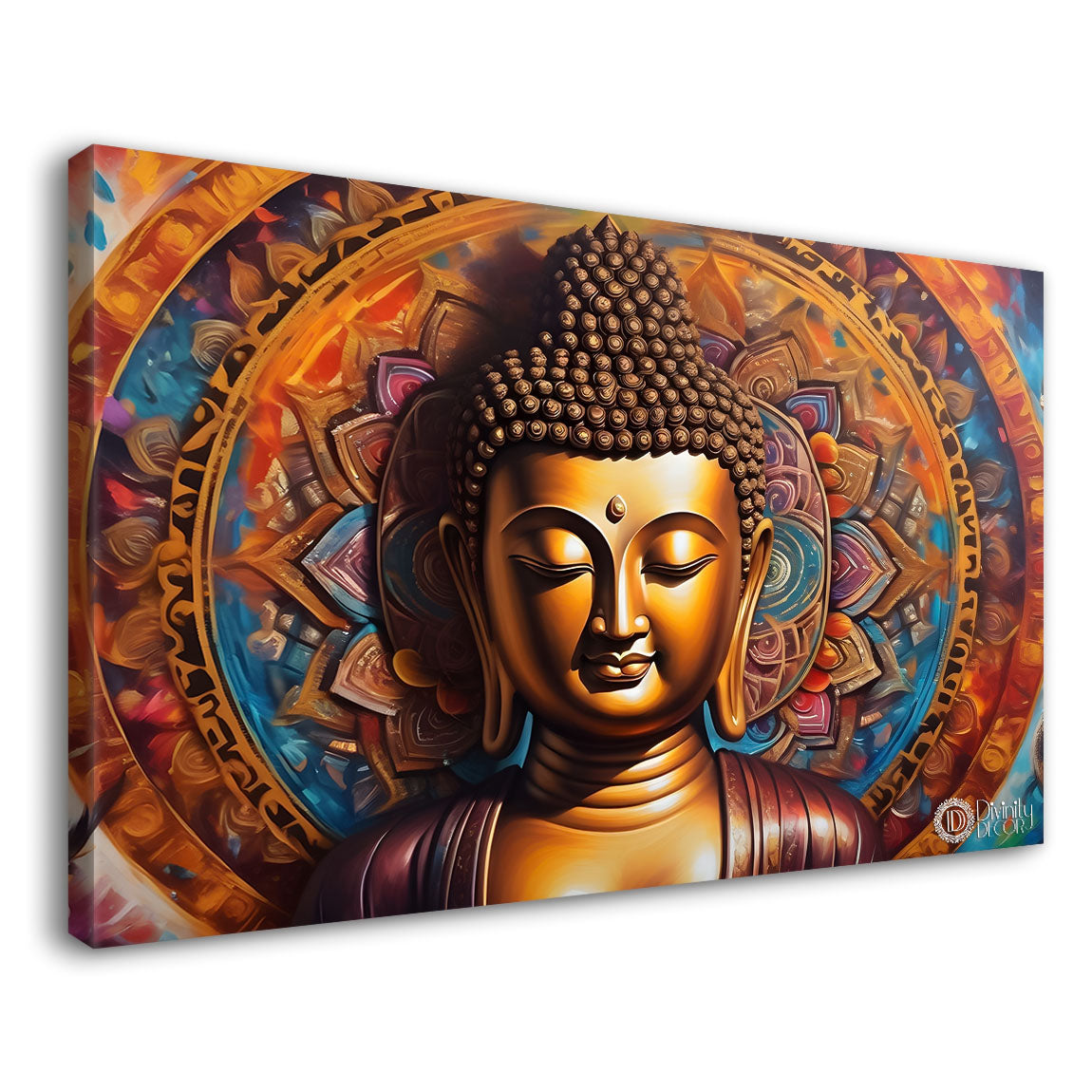 Golden buddha with colorful chakra background textured painting Canvas Wall Painting - Buddha-344