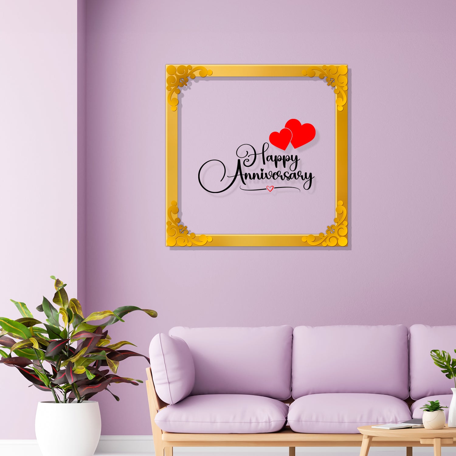 Happy anniversary Golden Plaque for Gifting, Wall Décor Clear UV print with Golden Border-344