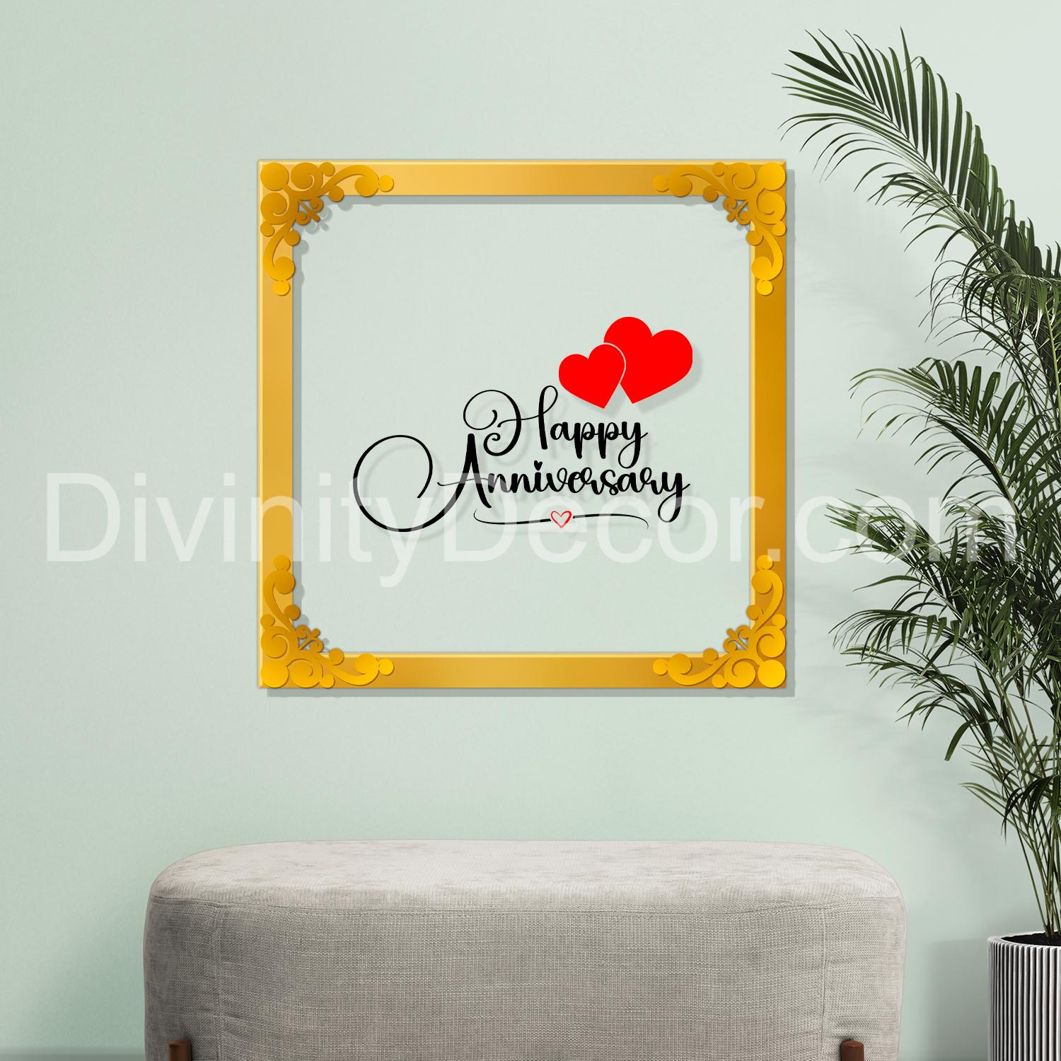 Happy anniversary Golden Plaque for Gifting, Wall Décor Clear UV print with Golden Border-344
