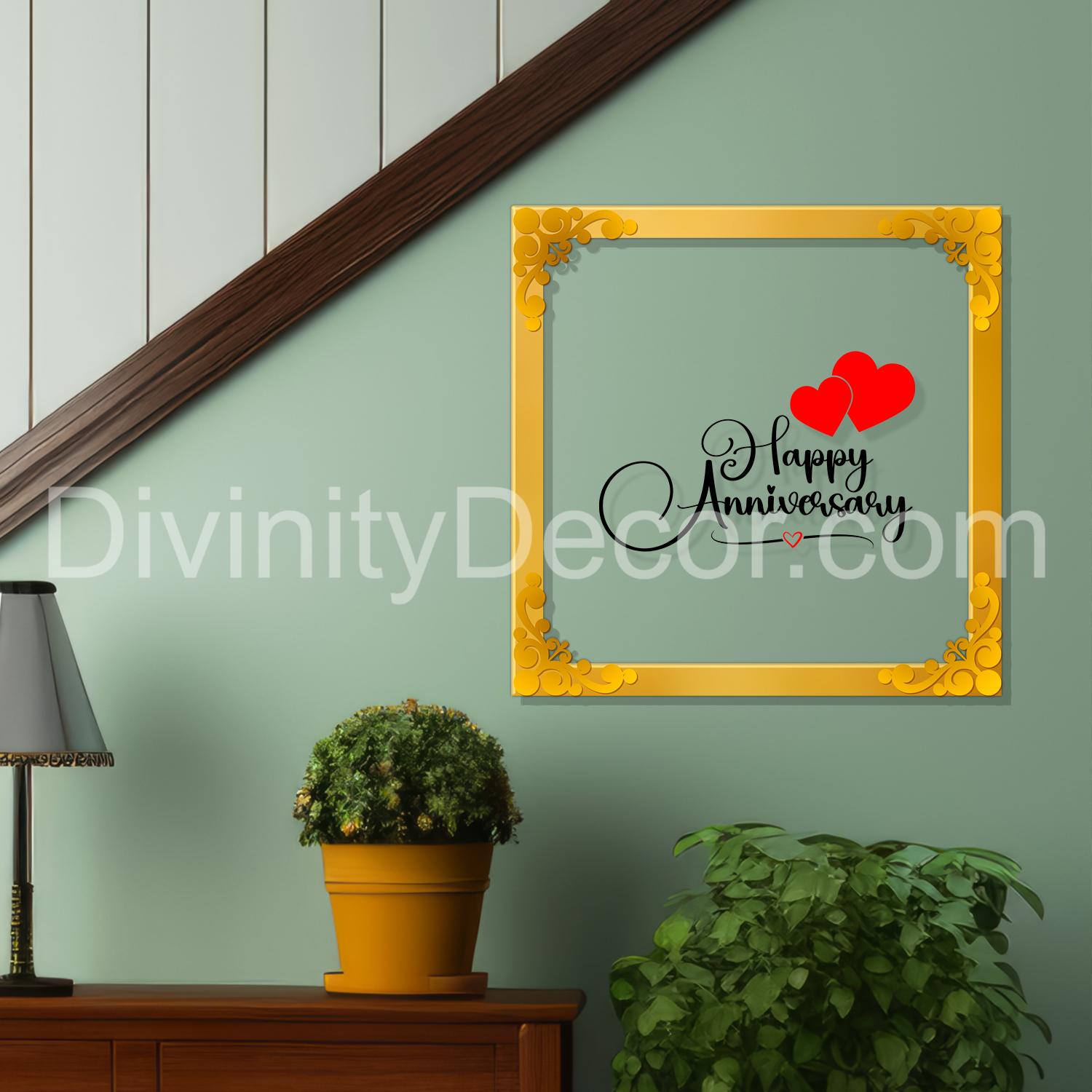 Happy anniversary Golden Plaque for Gifting, Wall Décor Clear UV print with Golden Border-344
