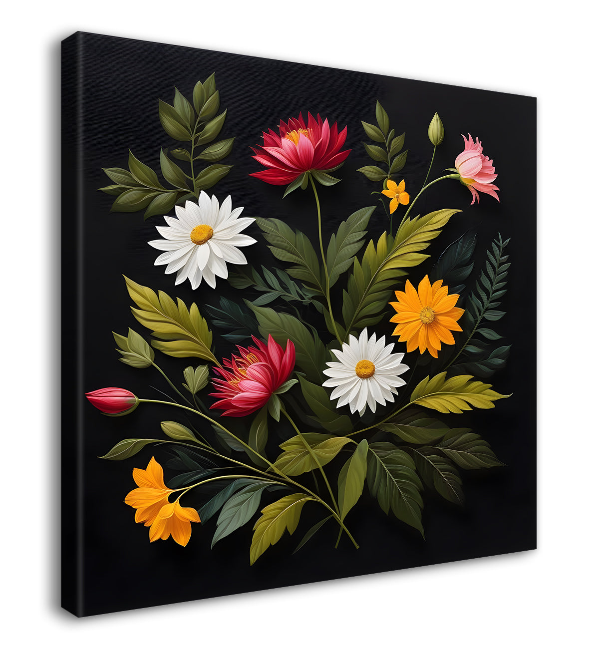 Colourful flowers in black background painting Flower-S-344
