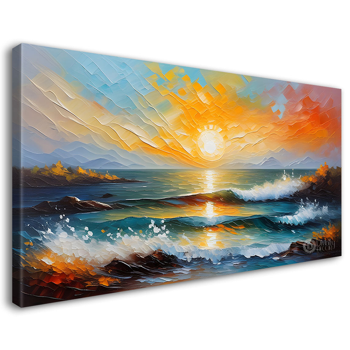 Sunset with sun painting Canvas Painting - Nature Art -344
