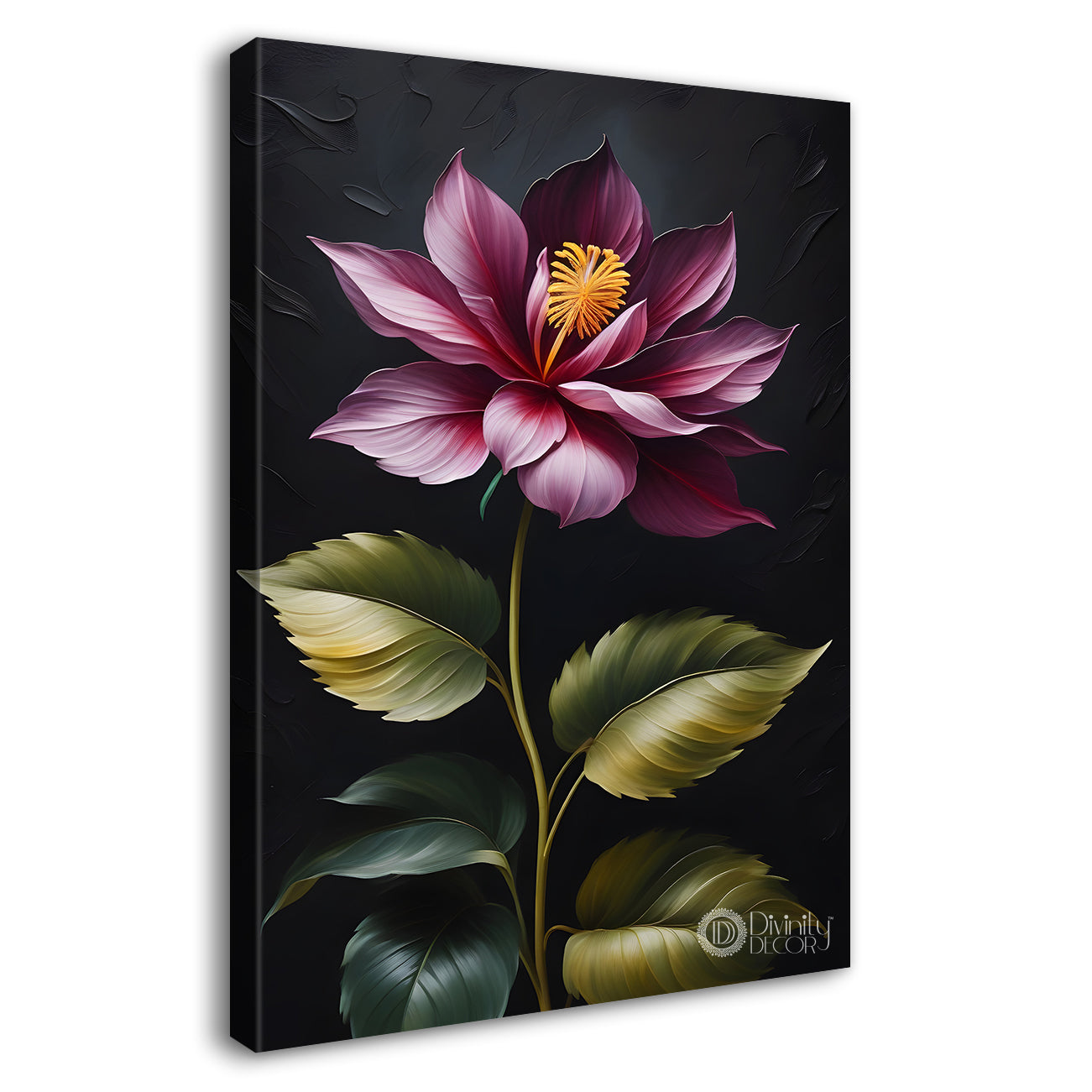 Purple flowers in dark textured background painting - Flower-V-344