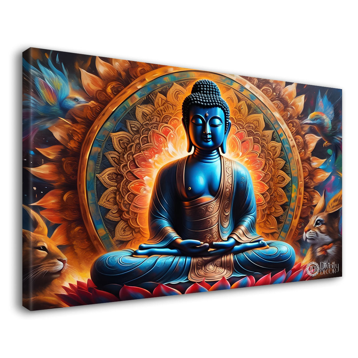 Golden buddha with colorful chakra background textured painting Canvas Wall Painting - Buddha-345