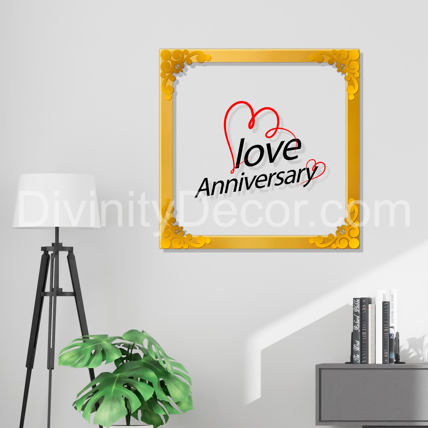 Love anniversary Golden Plaque for Gifting, Wall Décor Clear UV print with Golden Border-345