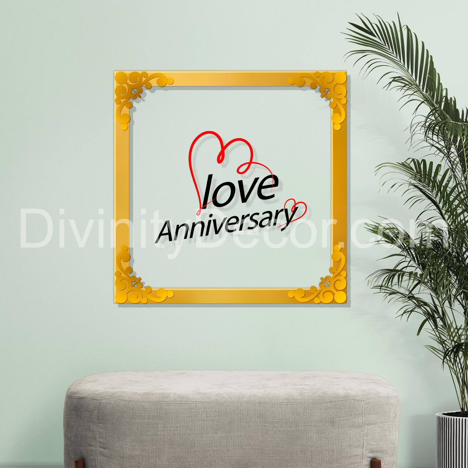 Love anniversary Golden Plaque for Gifting, Wall Décor Clear UV print with Golden Border-345