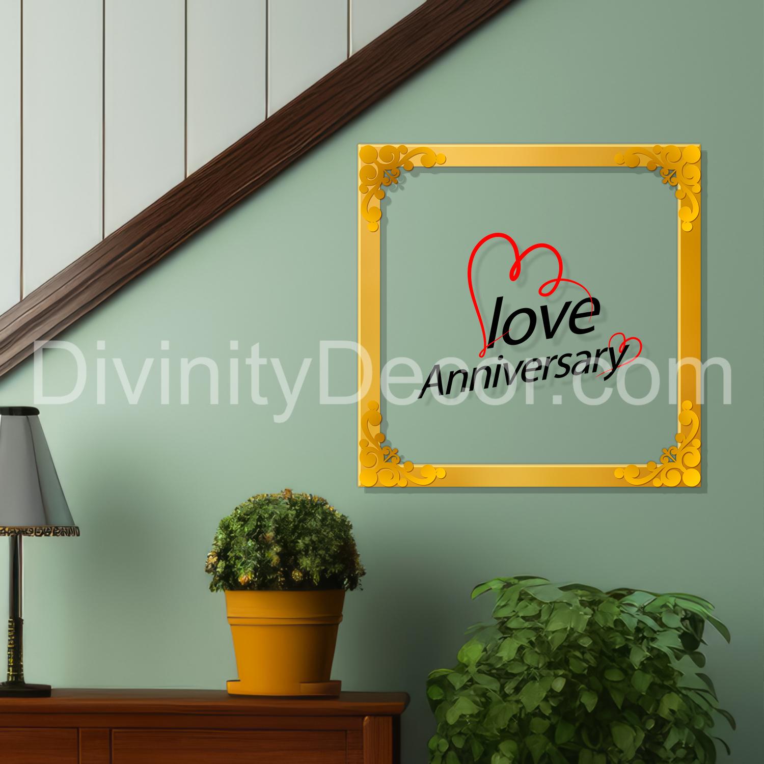 Love anniversary Golden Plaque for Gifting, Wall Décor Clear UV print with Golden Border-345