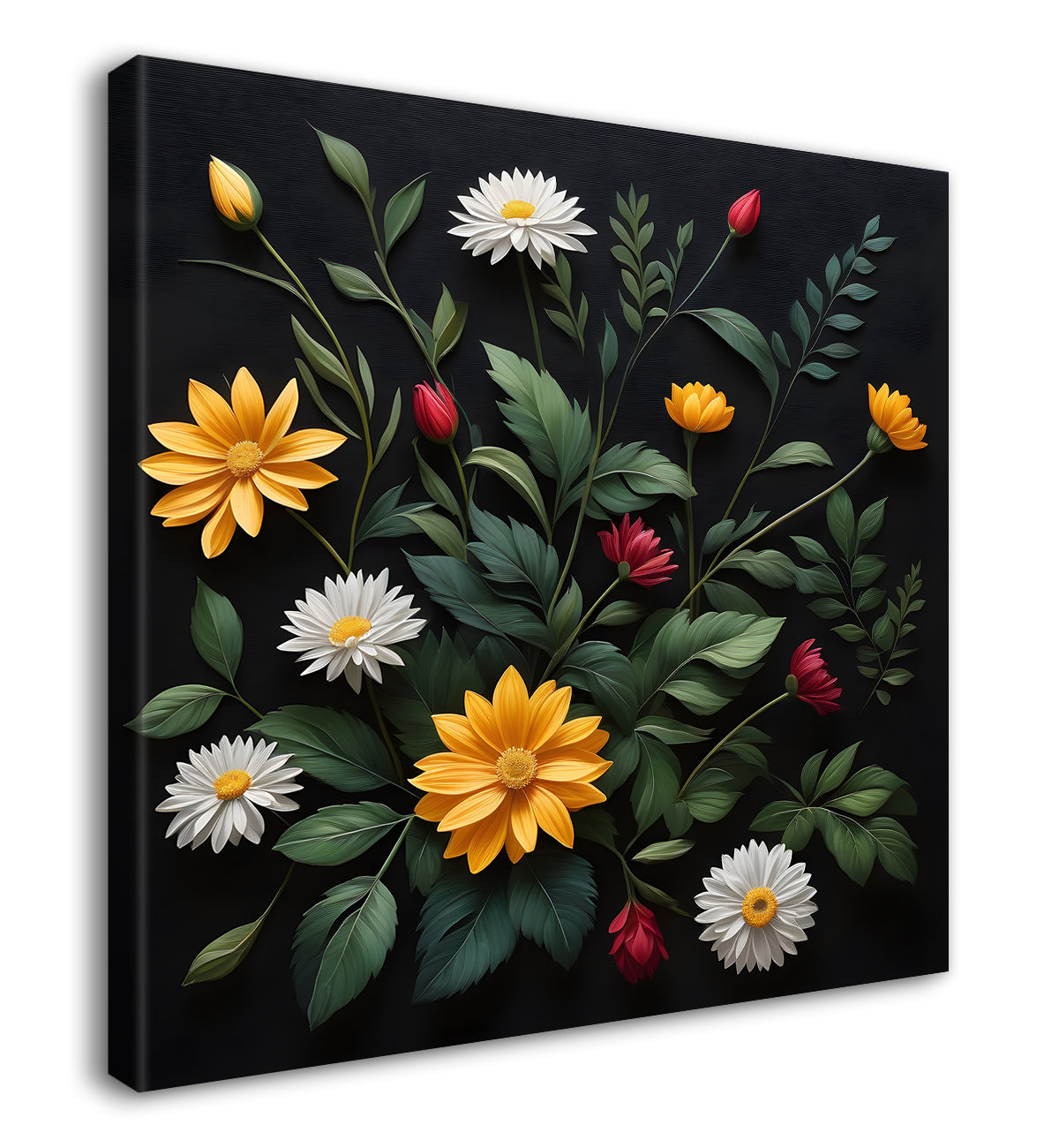 Colourful flowers in black background painting Flower-S-345
