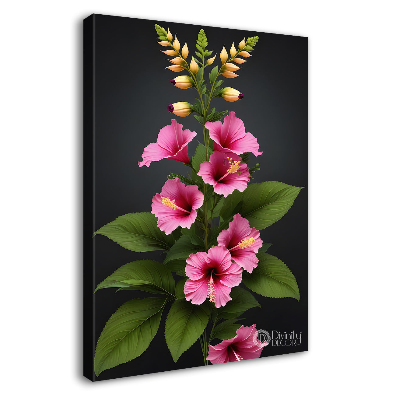 Pink flowers in dark textured painting - Flower-V-345