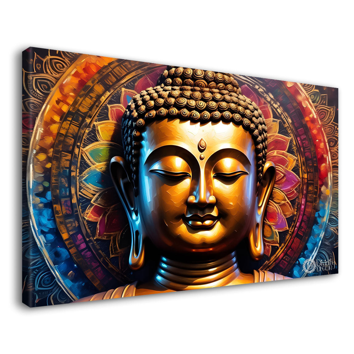 Golden buddha with colorful chakra background textured painting Canvas Wall Painting - Buddha-346