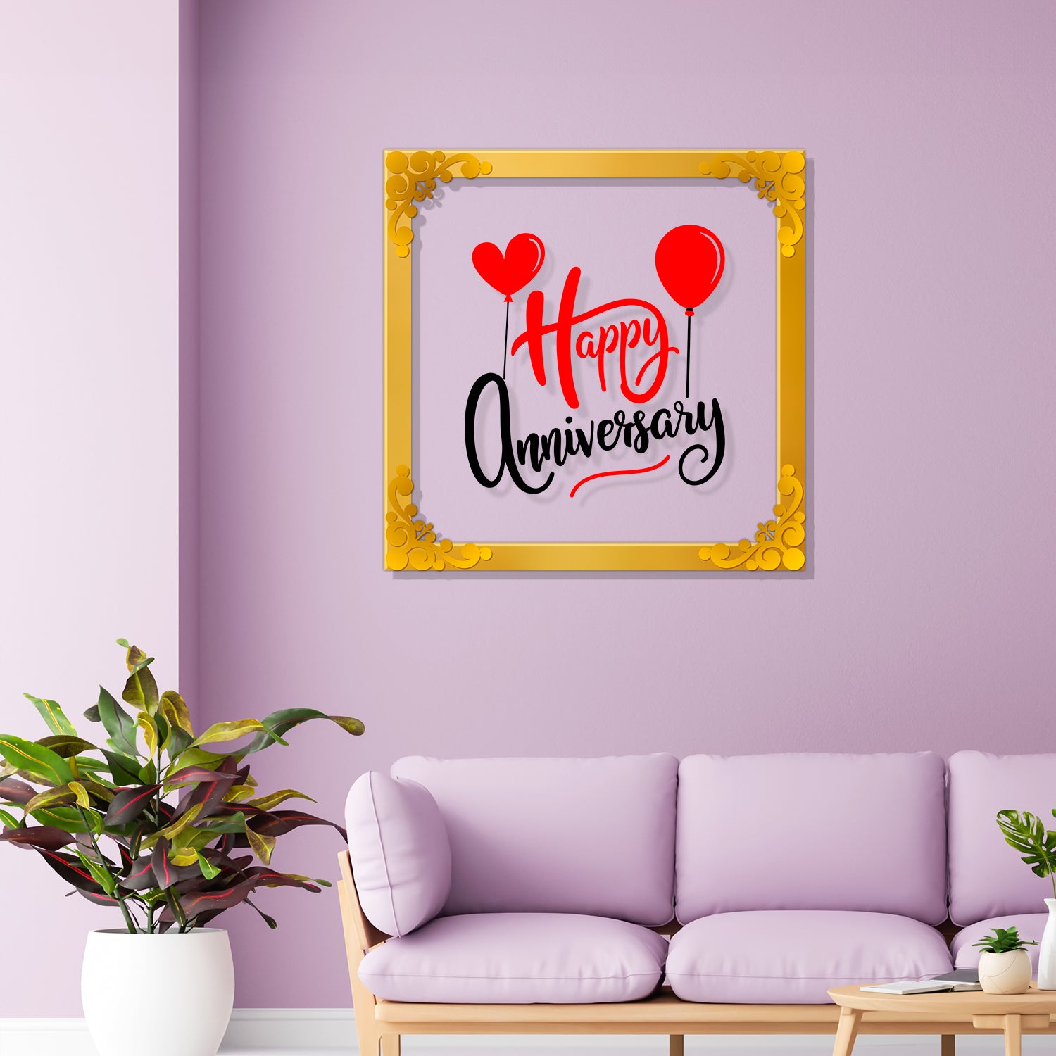 Happy anniversary Golden Plaque for Gifting, Wall Décor Clear UV print with Golden Border-346