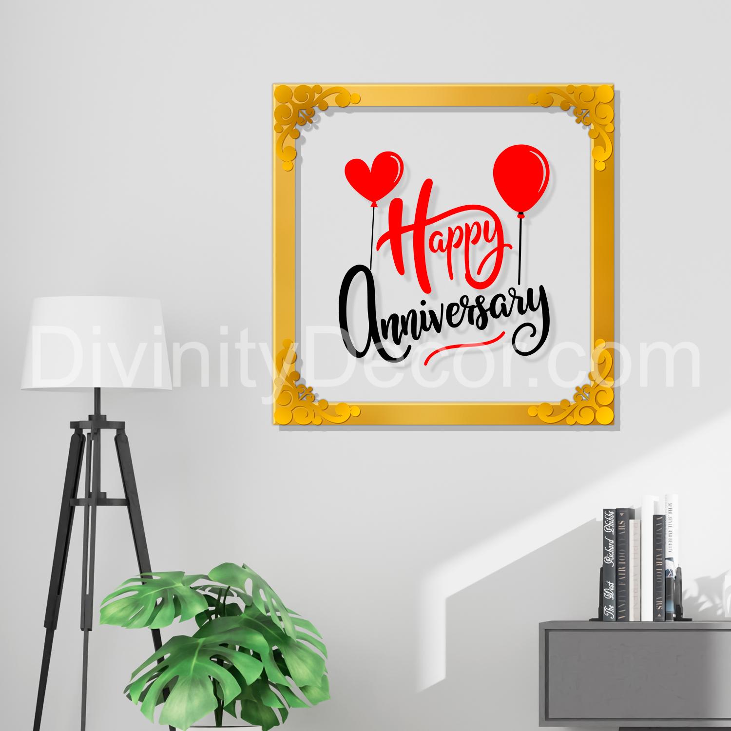 Happy anniversary Golden Plaque for Gifting, Wall Décor Clear UV print with Golden Border-346