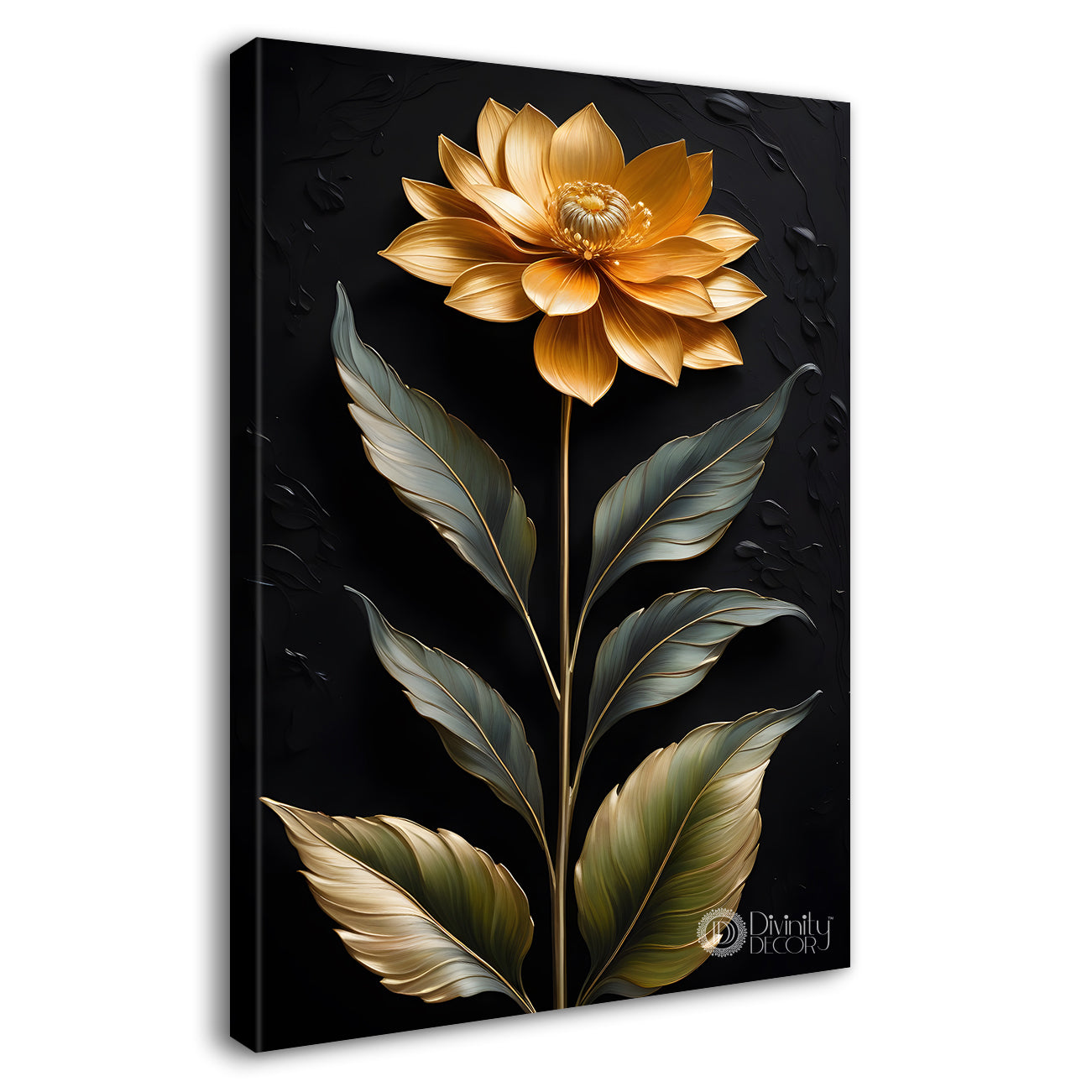 Yellow flowers in dark textured painting- Flower-V-346