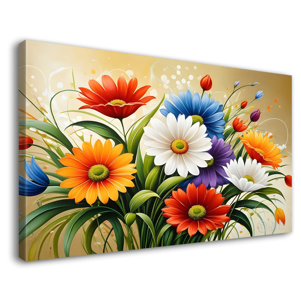 Colorful flowers in light background canvas painting- Flower-346