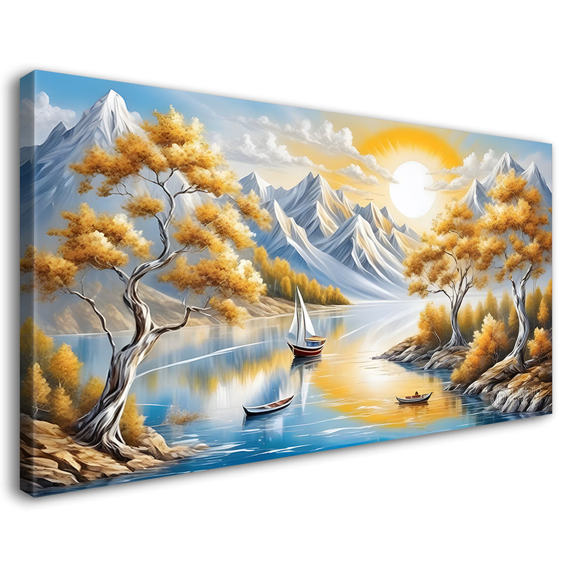 Golden trees with mountains painting Canvas Painting - Nature Art -346