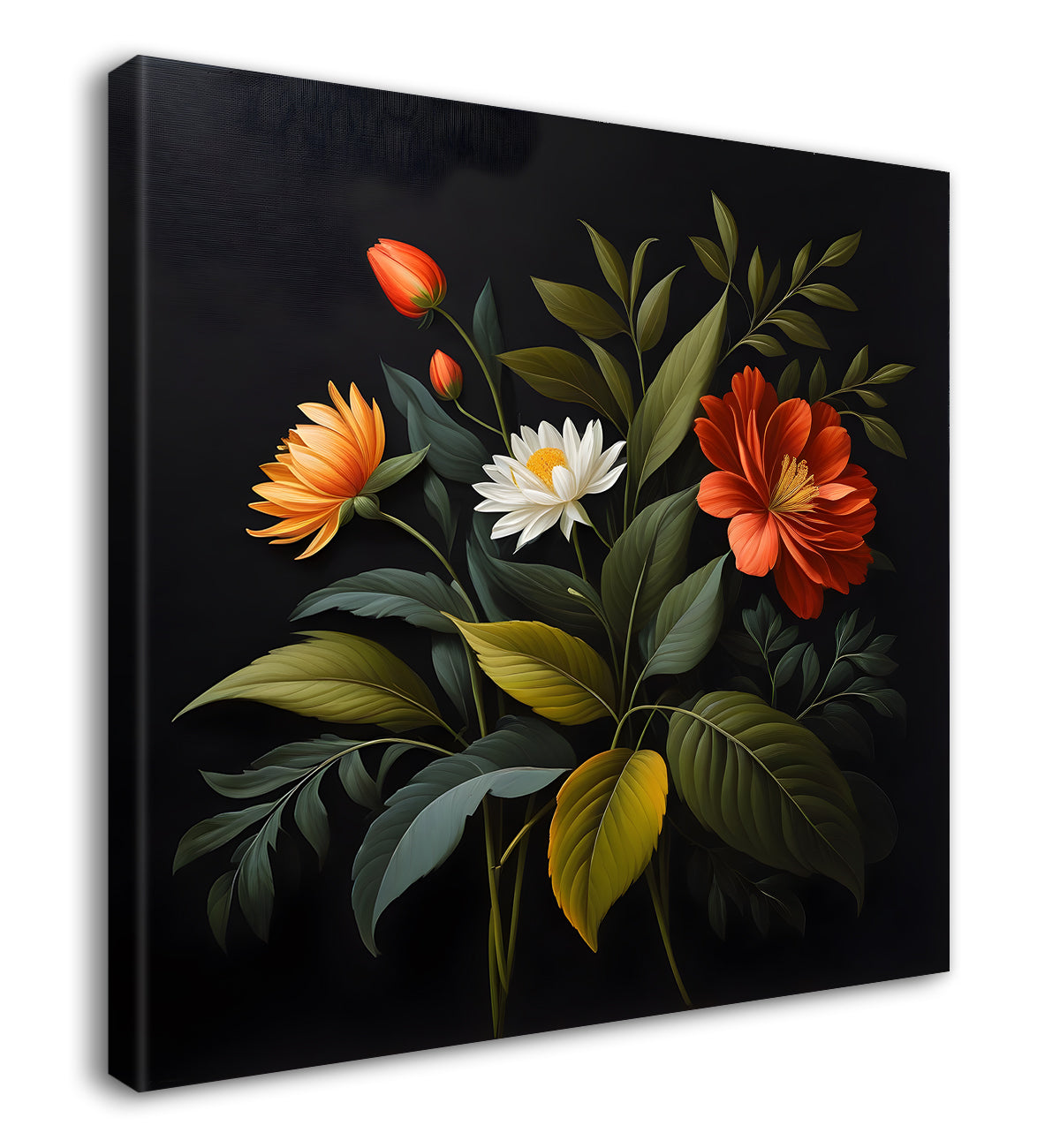 Colourful flowers in black background painting Flower-S-346