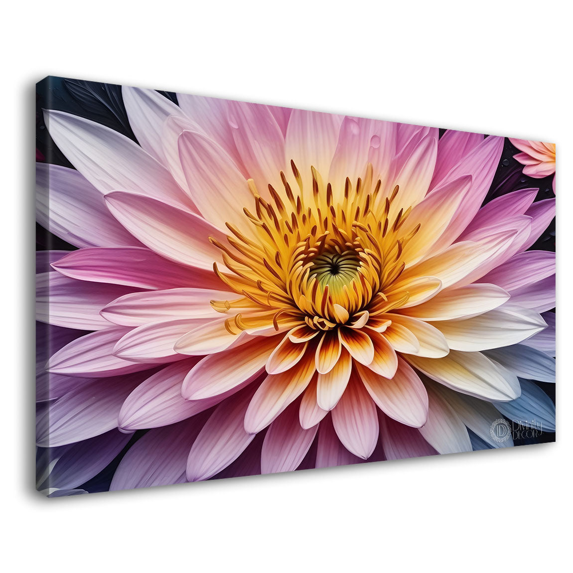 Pink flower in dark background canvas painting- Flower-347