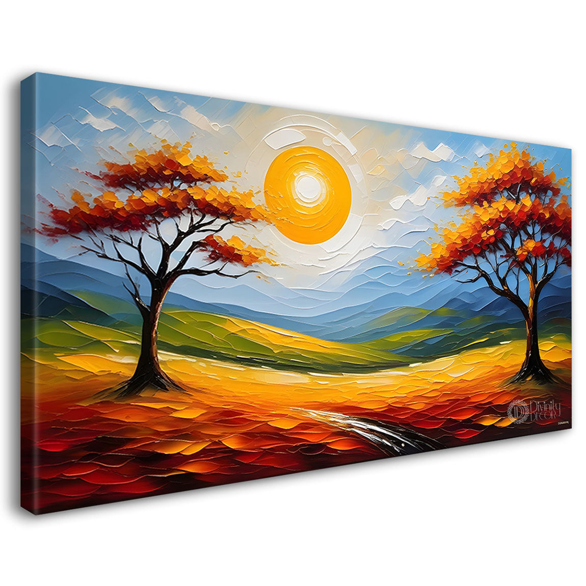 Orange trees with sun painting Canvas Painting - Nature Art -347