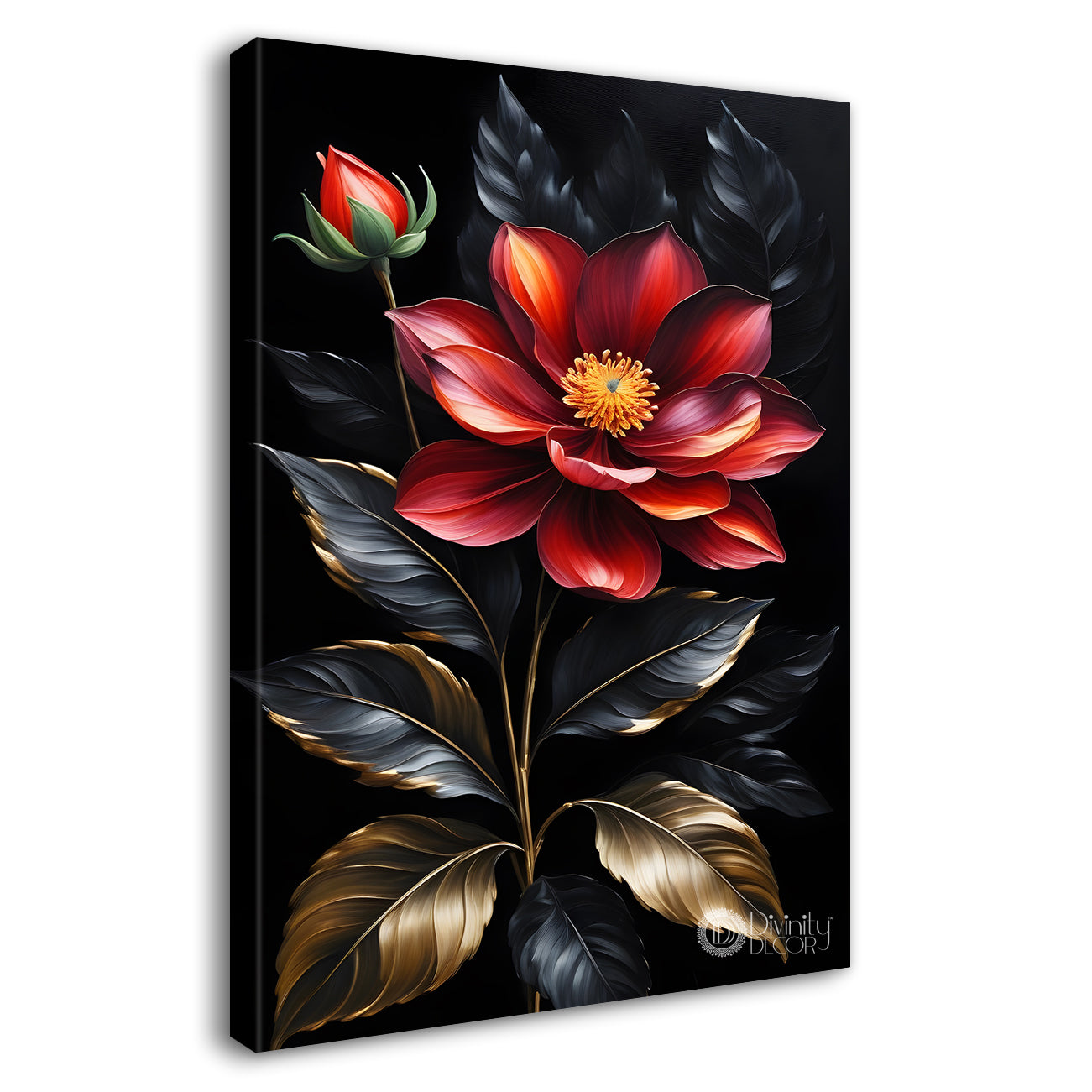 Pink flowers in dark textured painting- Flower-V-347