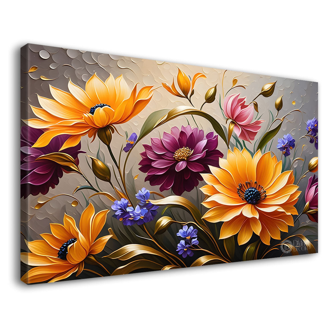 Yellow flowers in light background canvas painting- Flower-348