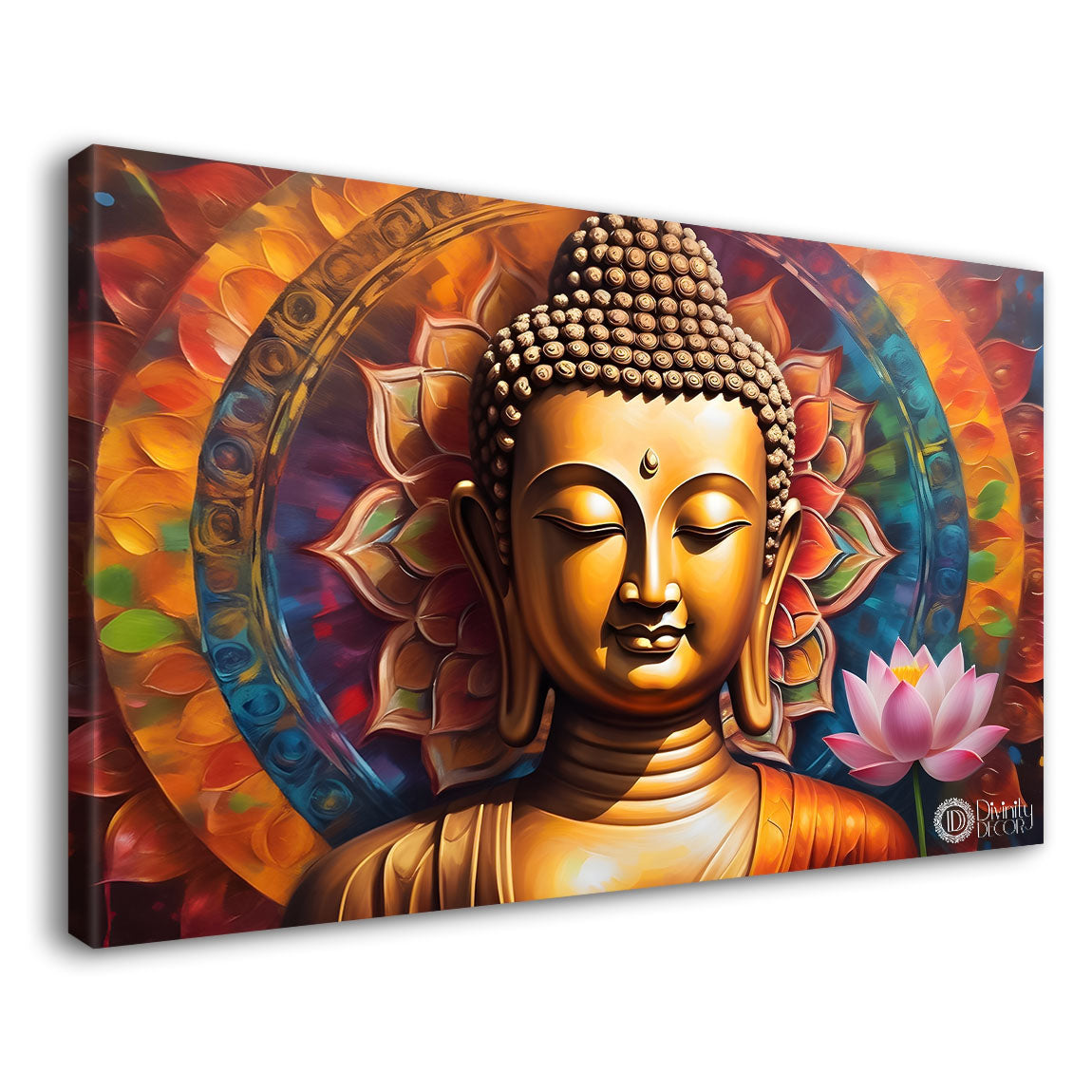 Golden buddha with colorful and lotus background textured painting Canvas Wall Painting - Buddha-349