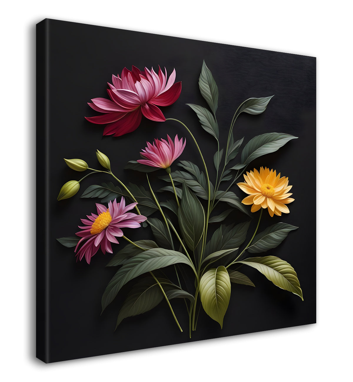Purple flowers in black background painting Flower-S-349