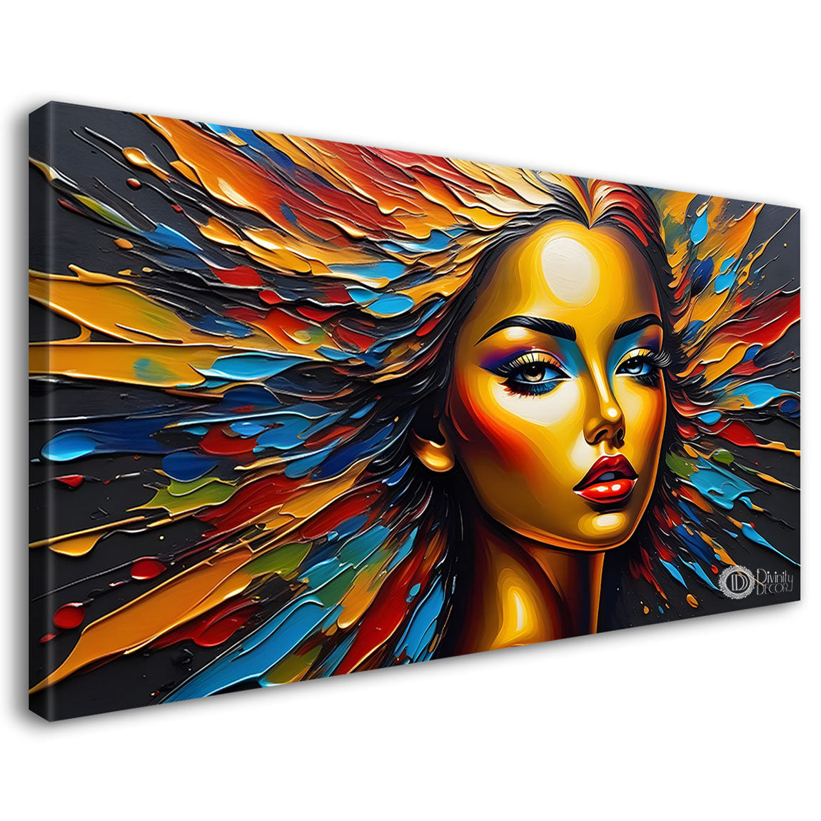 Beautiful woman with colorful background modern art Canvas Painting - Design - Modern-L-349