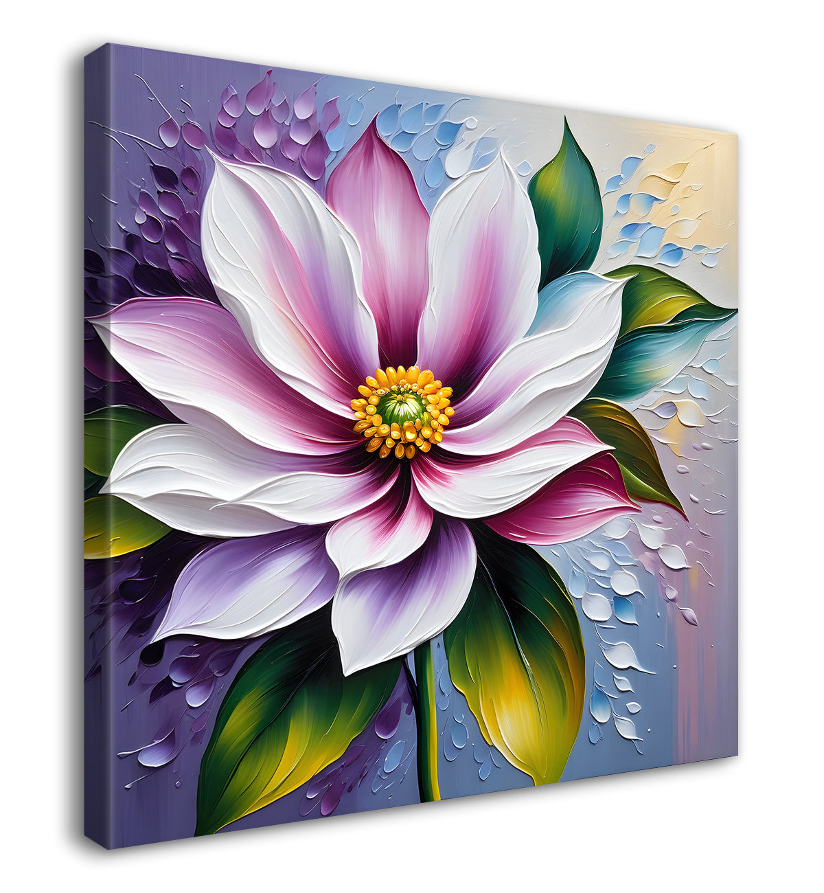 Purple flower in blue background textured painting  - Flower-S-34