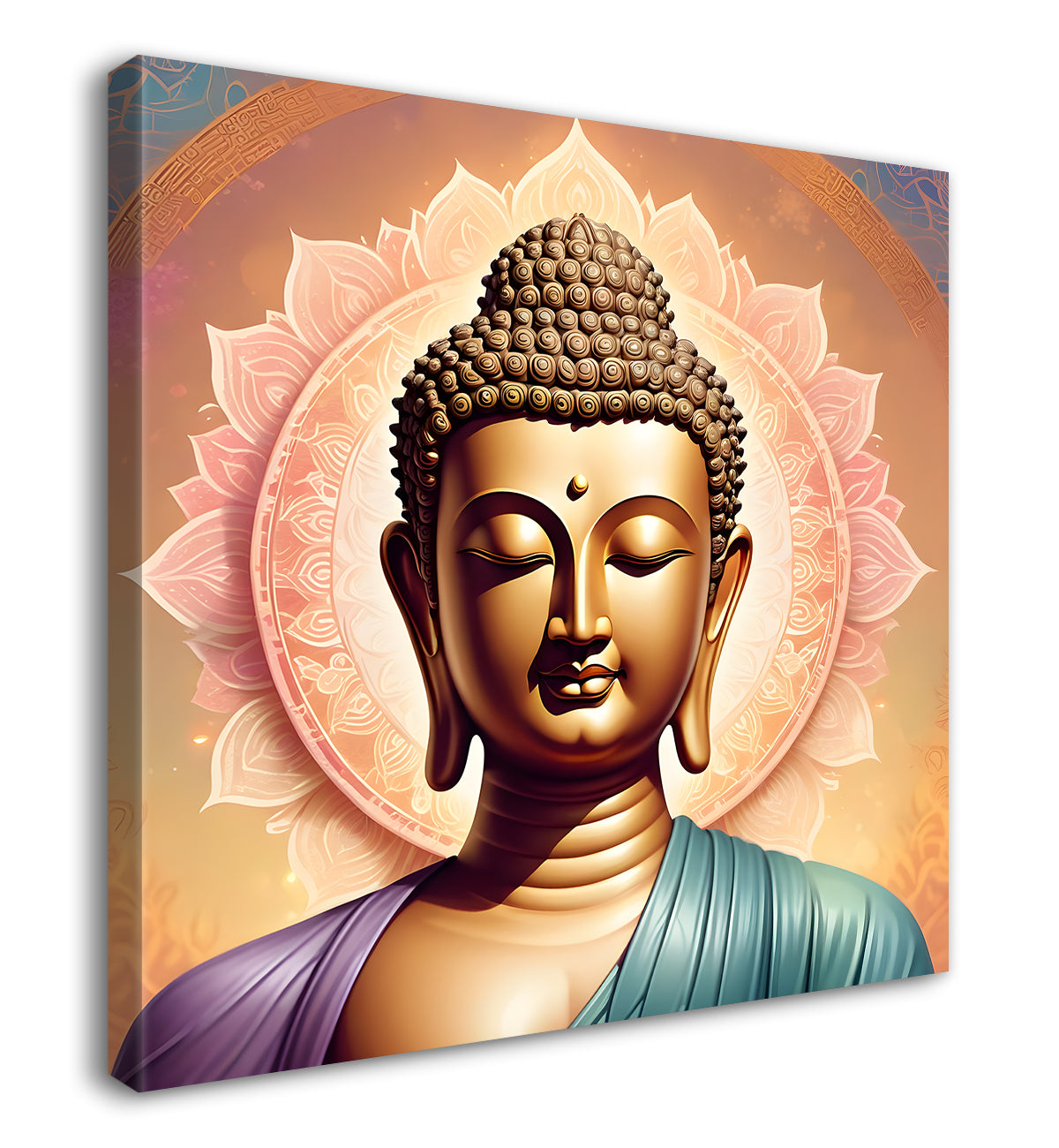 Pestal color buddha painting with floral mandala 24x24 inch Buddha-S-34