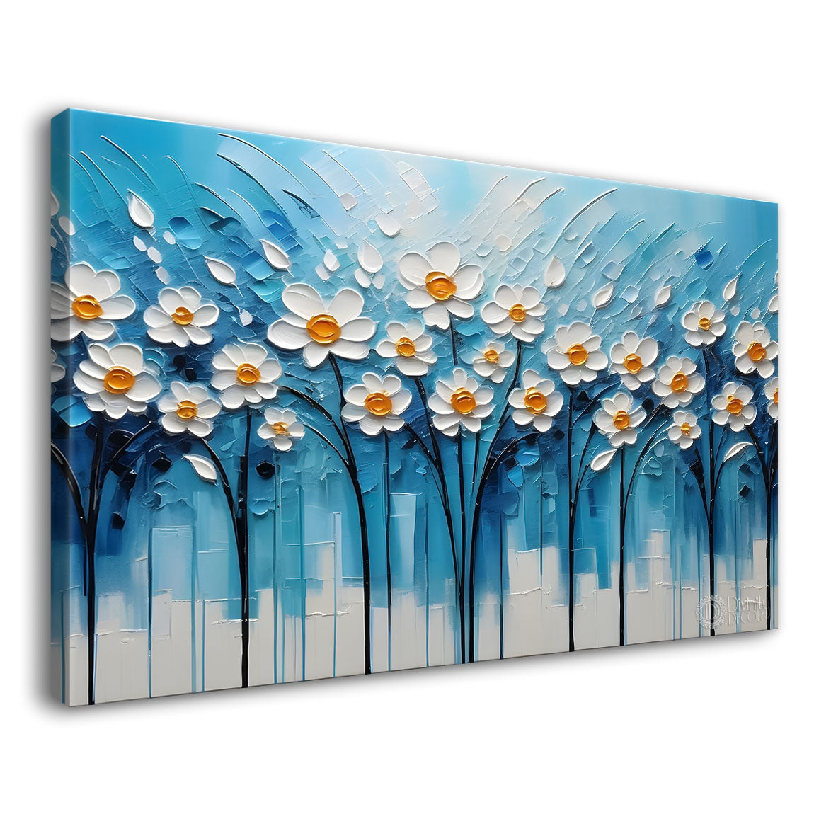 White flowers with blue textured painting- Design - Flower-34