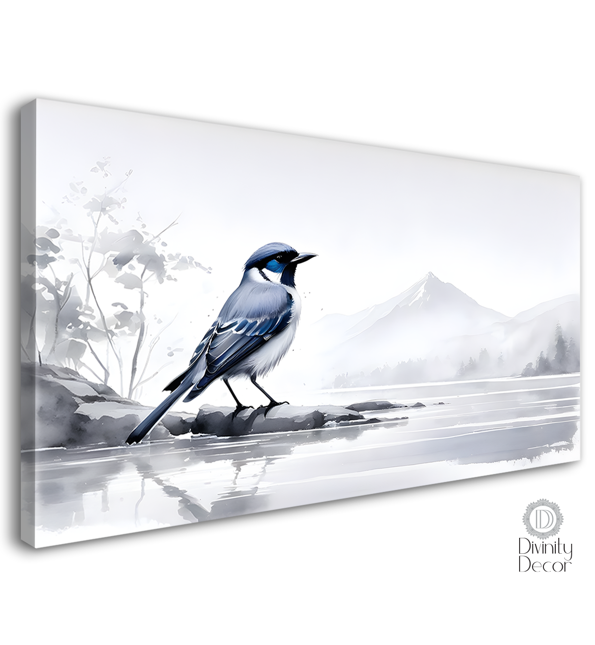 Blue cute bird in white and fog textured art. - Design - Animal - 34