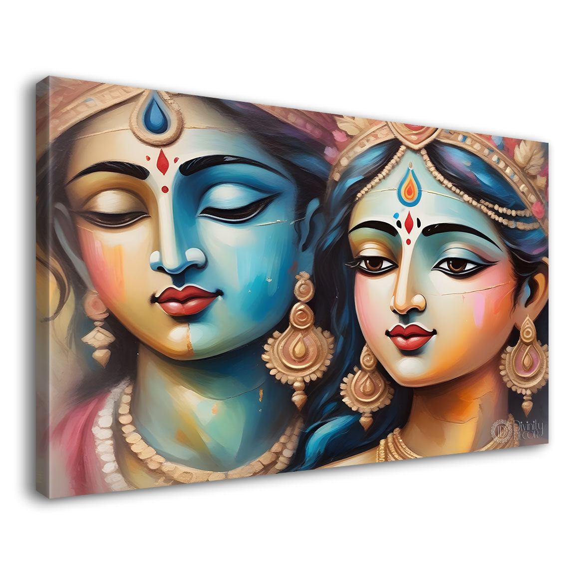 Radha and Krishna face in light textured painting Canvas Painting - Design - Krishna-34