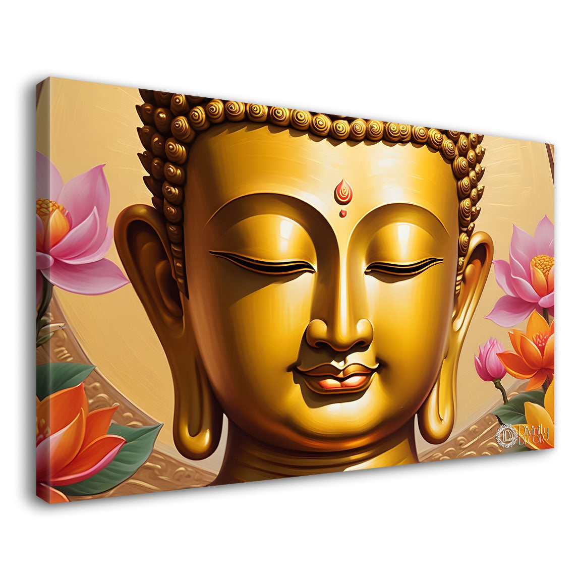 Golden buddha with lotus textured painting Canvas Wall Painting - Buddha-34