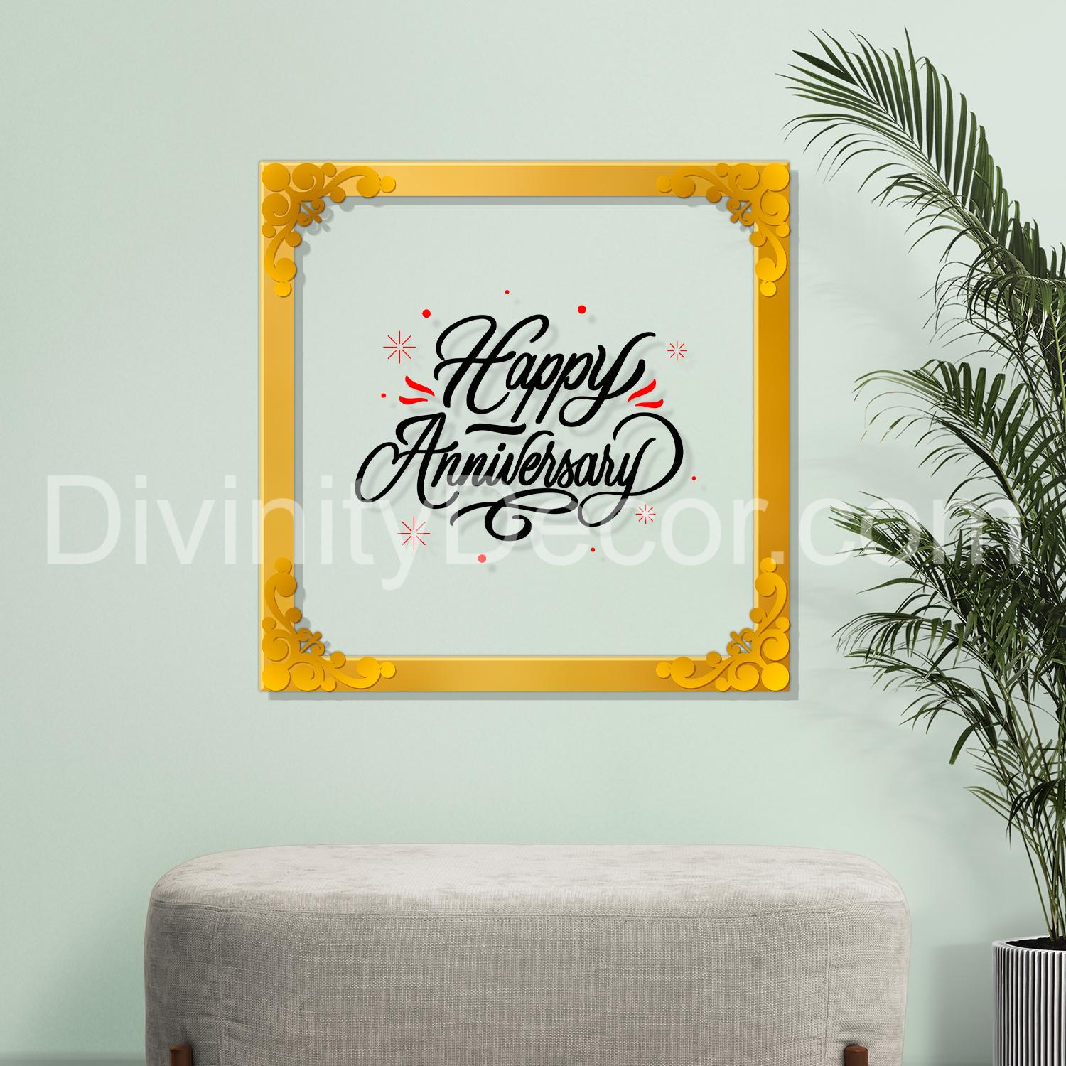 Happy anniversary Golden Plaque for Gifting, Wall Décor Clear UV print with Golden Border-350
