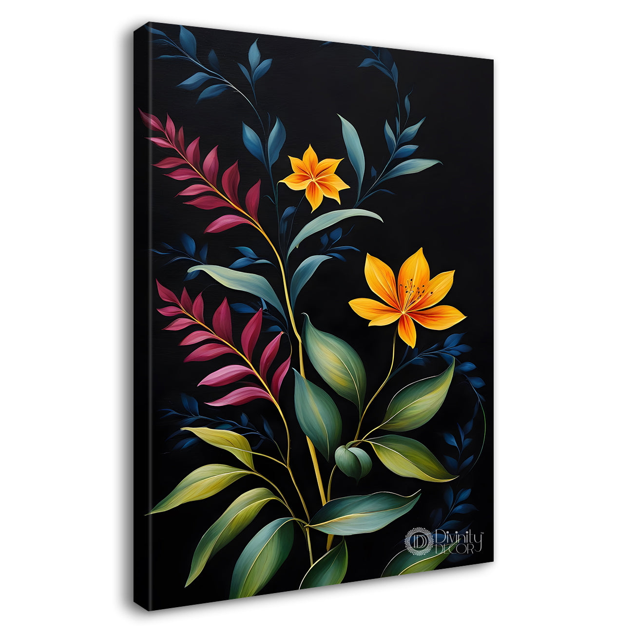 Orange flowers in dark flowers painting- Flower-V-350